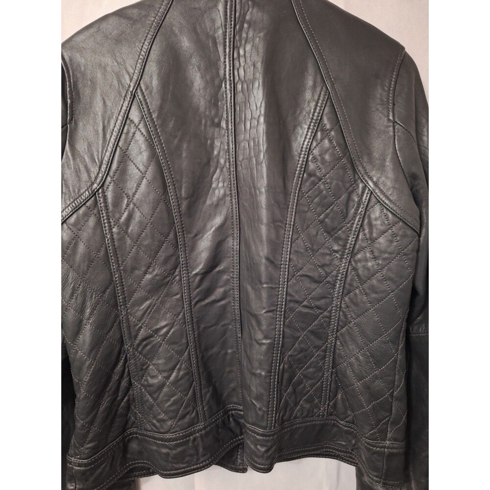 Michael Kors Women's Black Genuine Leather Moto Biker Jacket Large Zip Pockets - Picture 11 of 13